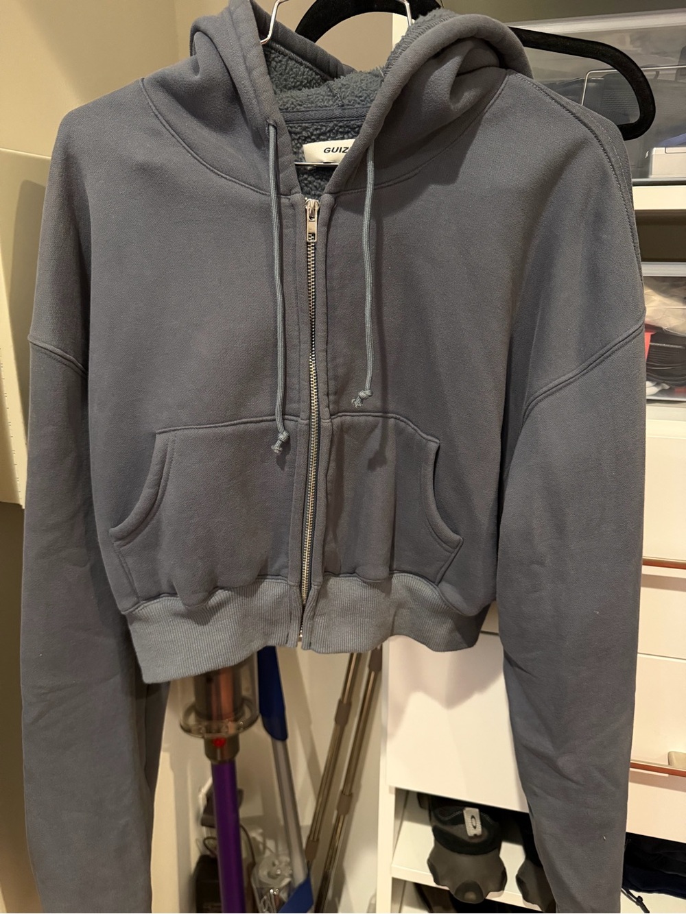 Guizio Gray Cropped Zip Hoodie